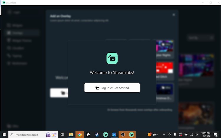 Sign in page when you open the streamlabs plugin within OBS studio
